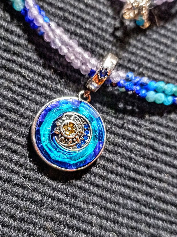 Rezervat Colier argint X3 lapis lazuli calcedonie apatit charm argint astre multicolor minimalist boho chic trendy - Transport gratuit