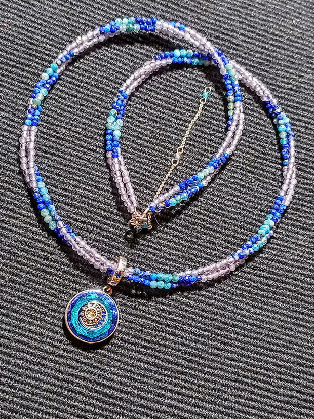 Rezervat Colier argint X3 lapis lazuli calcedonie apatit charm argint astre multicolor minimalist boho chic trendy - Transport gratuit
