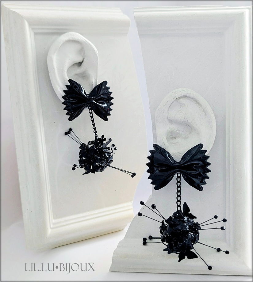 Cercei 3 in1, Farfalle Noir Pop Bijuterii Unicat LIL.LU.BIJOUX