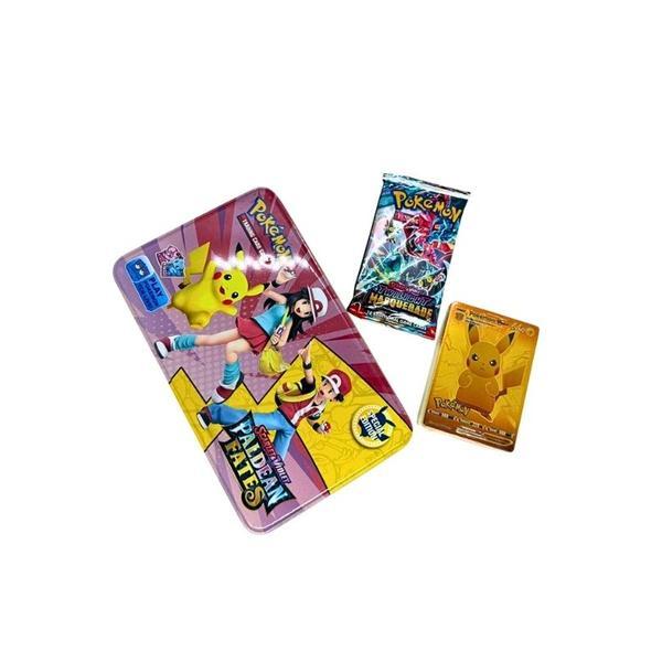 Set 50 Carduri Pok&eacute;mon, Cutie Metalica Galben/Rosu de Colectie