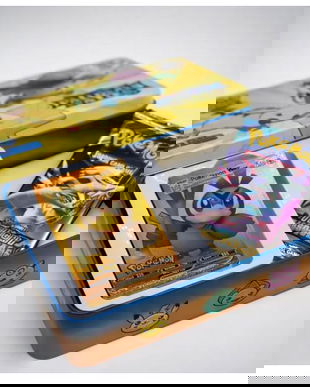 Set 50 Carduri Pok&eacute;mon, Cutie Metalica Galbena de Colectie