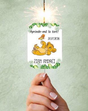 Etichete artificii tort personalizate  tematică Simba, Regele Leu