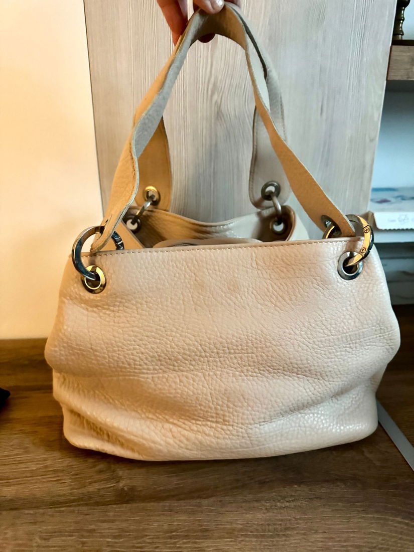 SUPERBA GEANTA VINTAG BEJ ROSE DIN PIELE GROASA