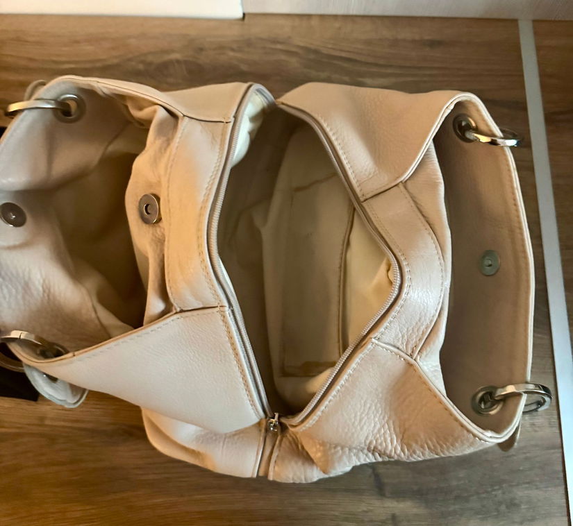 SUPERBA GEANTA VINTAG BEJ ROSE DIN PIELE GROASA