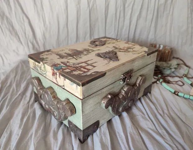 Cutie din lemn decorată manual tematică Western, stil vintage-rustic