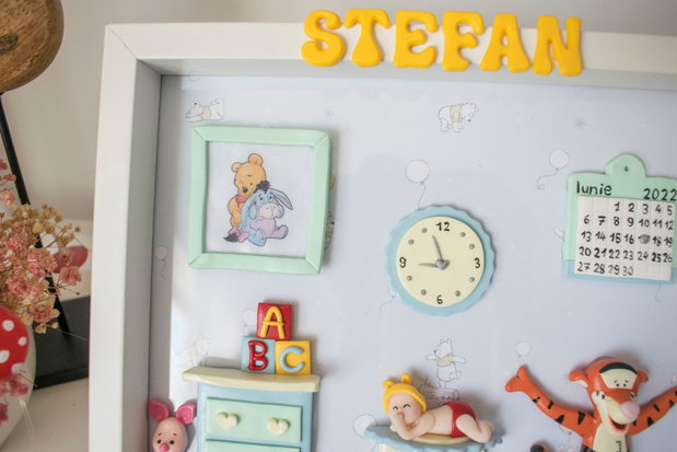 Ramă nou-născut cu tematica Winnie the Pooh | Personalizată handmade | Lut polimeric