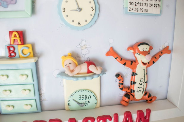 Ramă nou-născut cu tematica Winnie the Pooh | Personalizată handmade | Lut polimeric