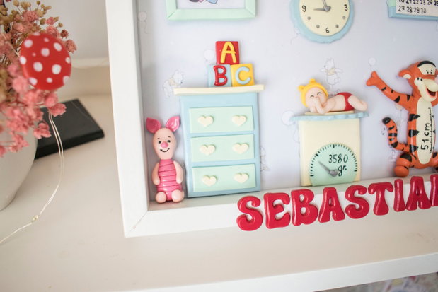 Ramă nou-născut cu tematica Winnie the Pooh | Personalizată handmade | Lut polimeric
