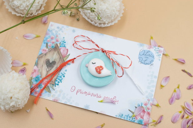 Mărțișor naive bird | Personalizat handmade | Lut polimeric