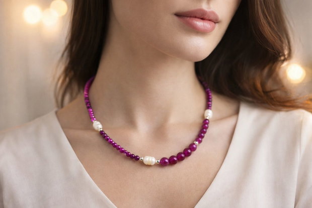 Colier handmade - agate si perle cultura (cod1128)