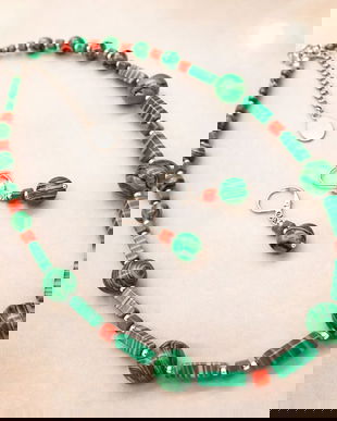 Set bijuterii handmade - malachit si sticla (cod1375)