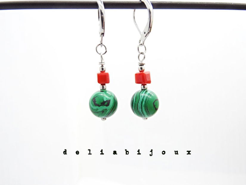 Set bijuterii handmade - malachit si sticla (cod1375)