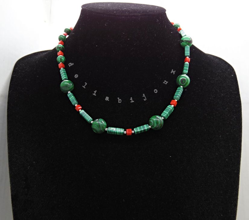 Set bijuterii handmade - malachit si sticla (cod1375)