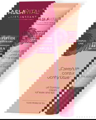Crema Lift Contur Ochi si Buze, cu Argila Naturala si Peptide Botox-Like - Aslavital Lift Instant Lift Contour Cream for Eyes and Lips, 15 ml