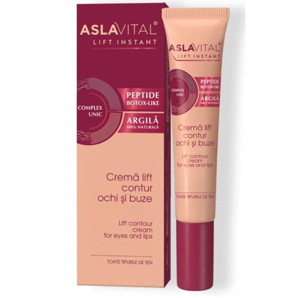 Crema Lift Contur Ochi si Buze, cu Argila Naturala si Peptide Botox-Like - Aslavital Lift Instant Lift Contour Cream for Eyes and Lips, 15 ml