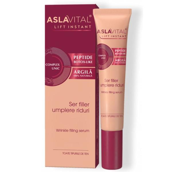 Ser Filler Umplere Riduri, cu Argila Naturala si Peptide Botox-Like - Aslavital Lift Instant Wrinkle Filling Serum, 15 ml