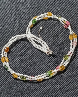 Colier argint X3 piatra lunii turmalina multicolora minimalist boho chic trendy - Transport gratuit