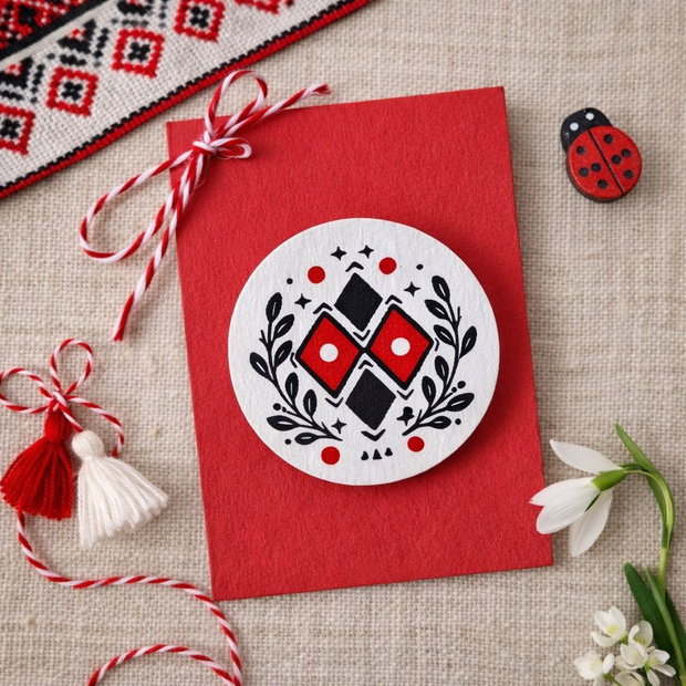 Martisor brosa cu motive traditionale pictat manual