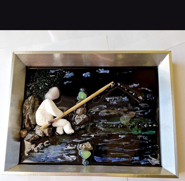 Pescarul, Tablou, cadou, decorațiuni, pictura, artă, piatrasemipretioasa ,cristal