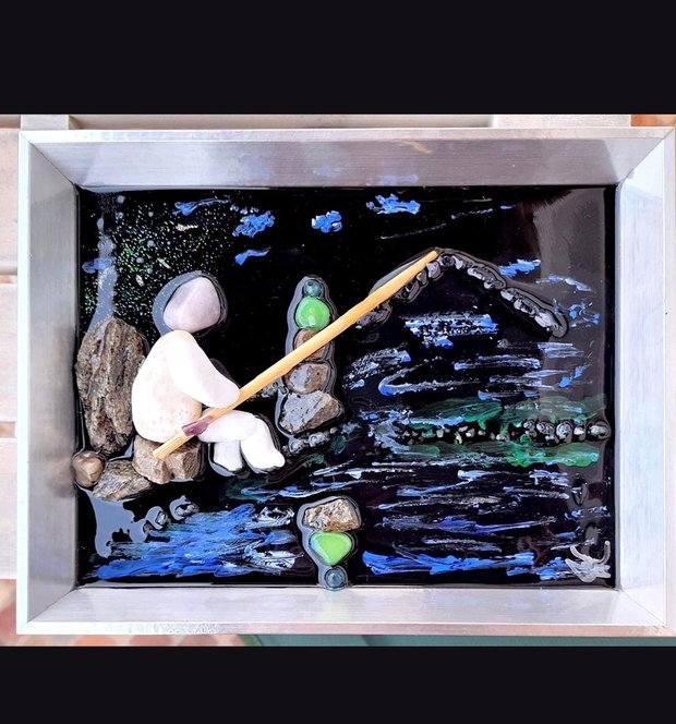 Pescarul, Tablou, cadou, decorațiuni, pictura, artă, piatrasemipretioasa ,cristal
