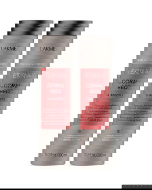 Set pentru parul vopsit rosu, Lakme, Coral Red, 2 x Sampon 300ml