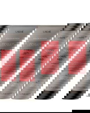 Set pentru parul vopsit rosu, Lakme, Coral Red, 2 x Sampon 300ml + 2 x Tratament 250ml