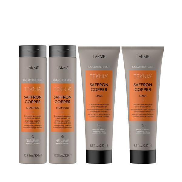 Pachet pentru parul vopsit aramiu, Lakme, Saffron Copper, 2 x Sampon 300 ml + 2 x Tratament 250ml