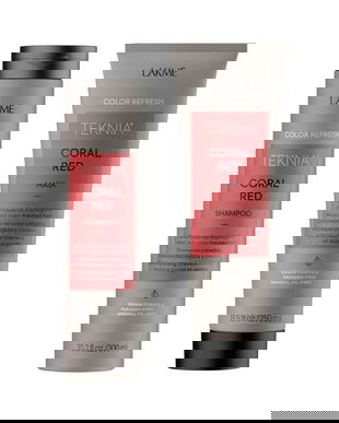 Set pentru parul vopsit rosu, Lakme, Coral Red, Sampon 300ml + Tratament 250ml