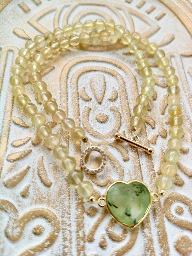 Colier CHOKER inima prehnit natural