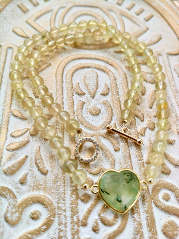 Colier CHOKER inima prehnit natural