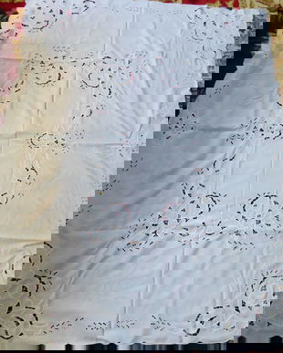 Fata   de masa   vintage ,mare, dreptungiulara,  tehnica Richelieu , 120 X 160 cm