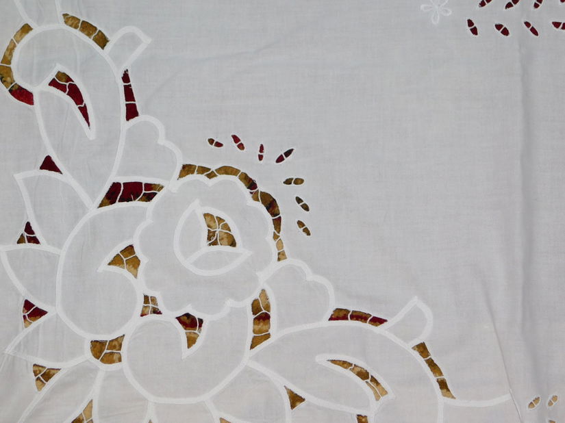 Fata   de masa   vintage ,mare, dreptungiulara,  tehnica Richelieu , 120 X 160 cm