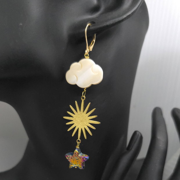 Cercei asimetrici din inox, rasina si lava, cercei lungi, cercei statement, cercei handmade