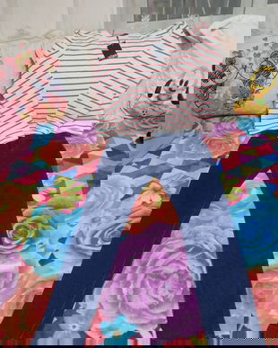 Set Blugi + Bluza alb cu dungi roșii, M, ca noi