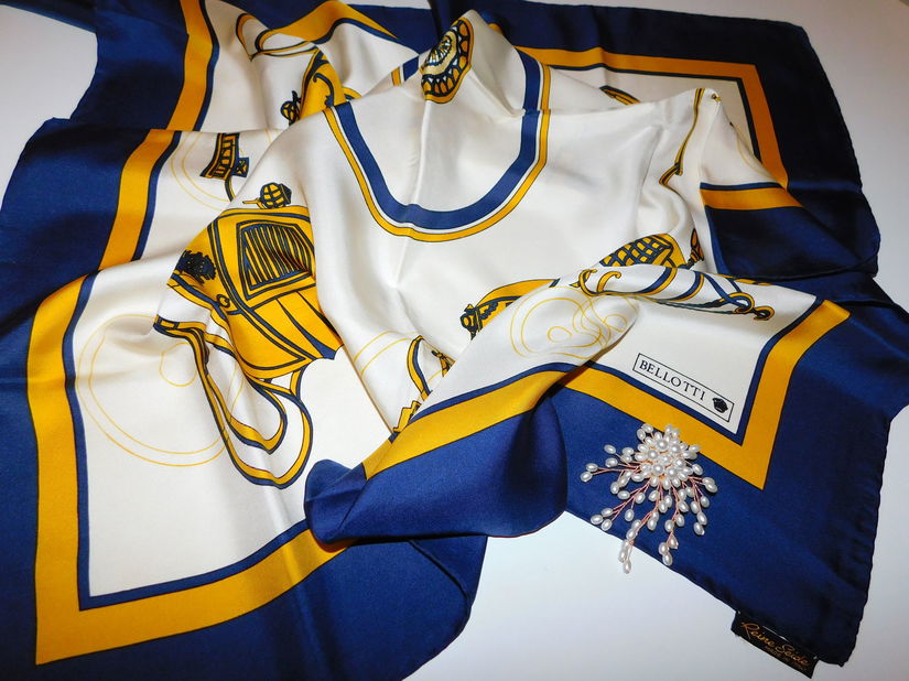 BELOTTI,  esarfa noua matase naturala plina ,  designer,  brosa perle  cultura cadou