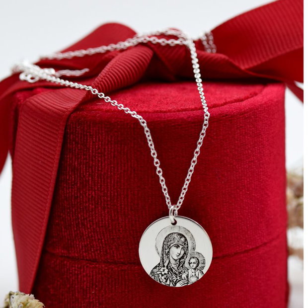 Lantisor/Colier Personalizat / Maica Domnului / Fecioara Maria / Icoana / Argint 925