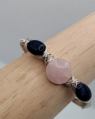 Bratara unicat, bratara reglabila, bratara cu lapis lazuli si cuart roz