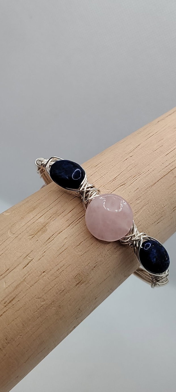 Bratara unicat, bratara reglabila, bratara cu lapis lazuli si cuart roz