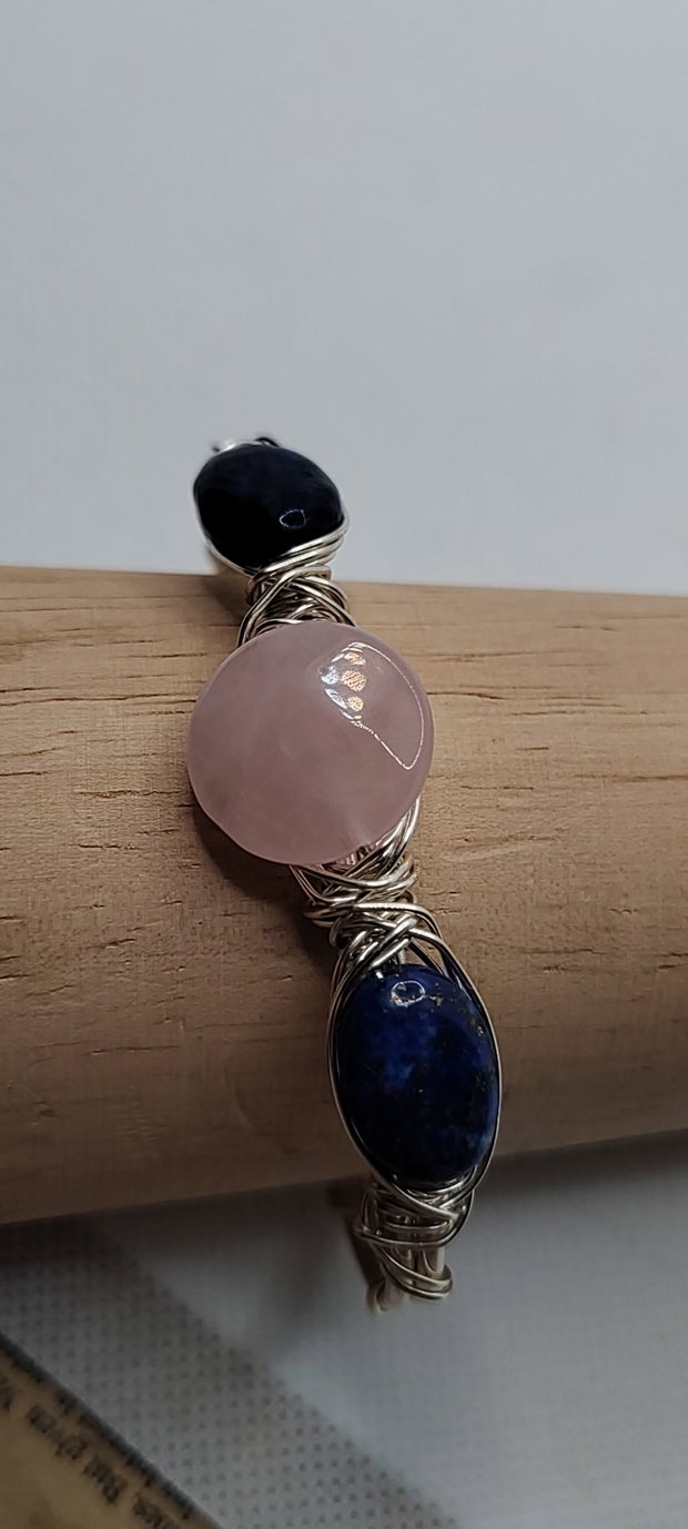 Bratara unicat, bratara reglabila, bratara cu lapis lazuli si cuart roz