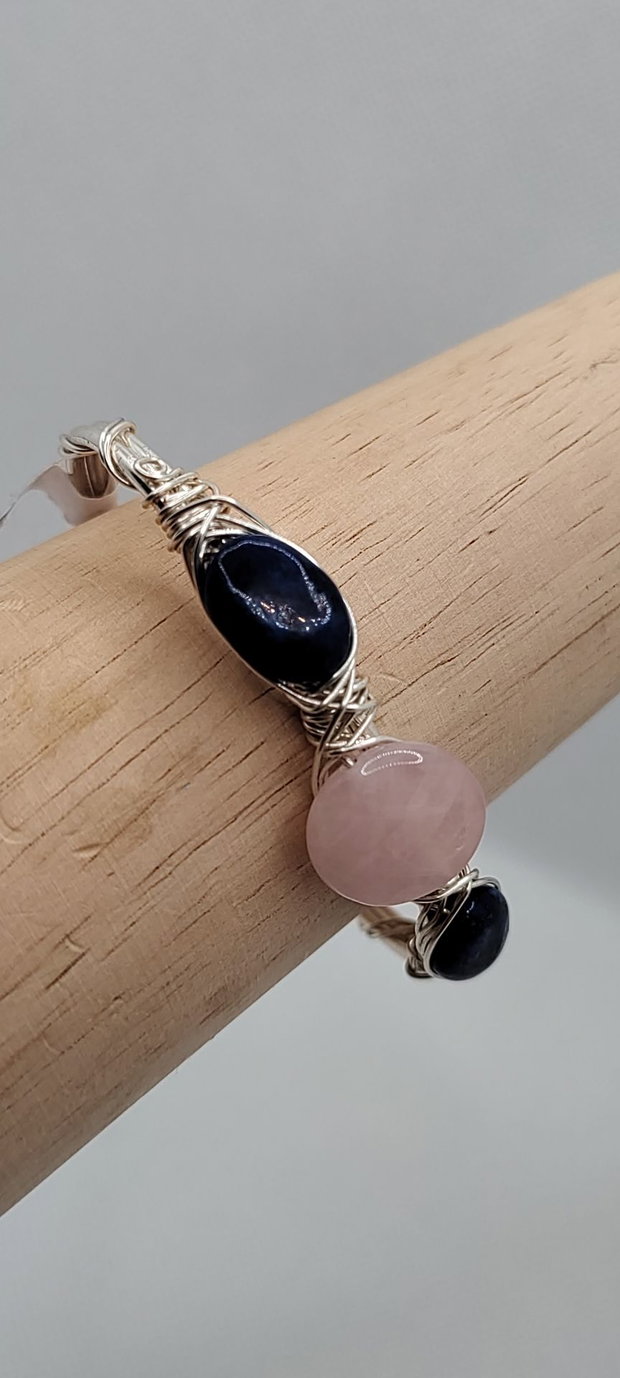 Bratara unicat, bratara reglabila, bratara cu lapis lazuli si cuart roz