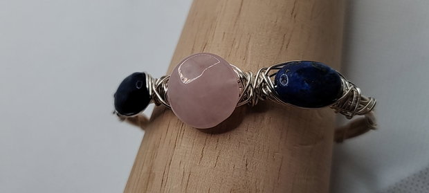 Bratara unicat, bratara reglabila, bratara cu lapis lazuli si cuart roz