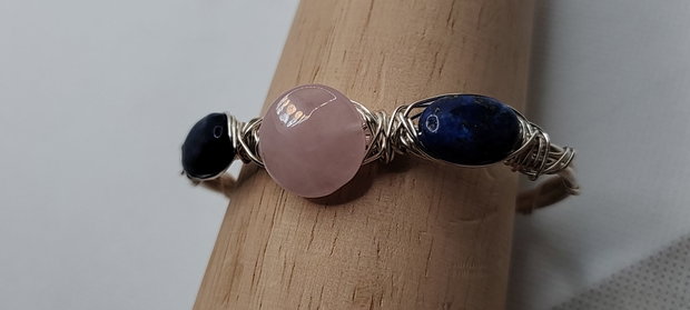 Bratara unicat, bratara reglabila, bratara cu lapis lazuli si cuart roz