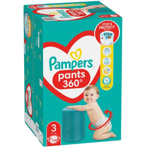 Scutece-Chilotel - Pampers Active Baby Pants 360° Stop&Protect Mega Box, marimea 3 (6-11 kg), 128 buc