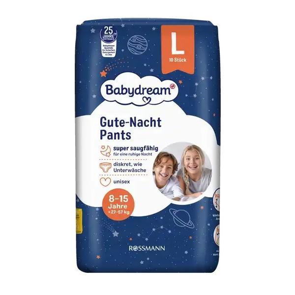 Scutece de noapte tip chiloțel, mărimea L, pentru 8-15 ani, 27-57 kg, 10 buc/pachet, Babydream