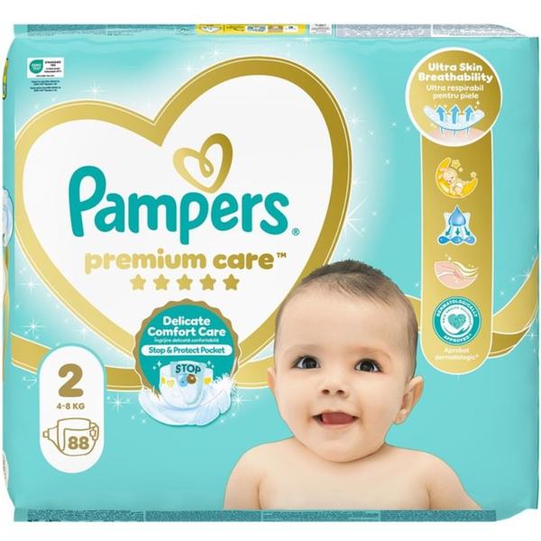 Scutece pentru Bebelusi - Pampers Premium Care Delicate Comfort Jumbo Pack, marimea 2 (4-8 kg), 88 buc