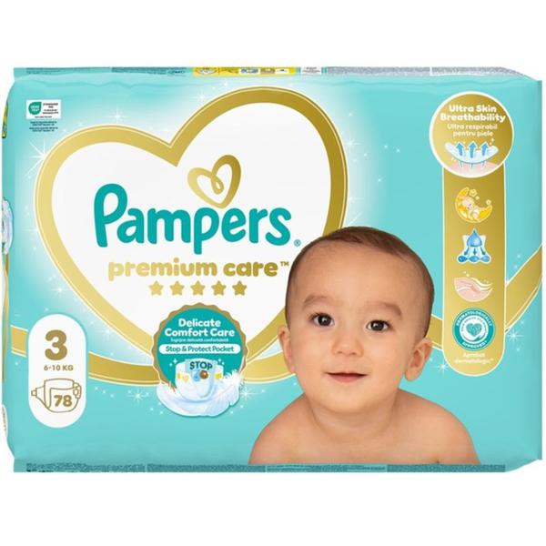 Scutece pentru Bebelusi - Pampers Premium Care Delicate Comfort Jumbo Pack, marimea 3 (6-10 kg), 78 buc