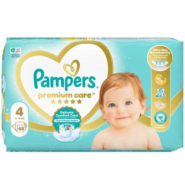 Scutece pentru Bebelusi - Pampers Premium Care Delicate Comfort Jumbo Pack, marimea 4 (9-14 kg), 68 buc