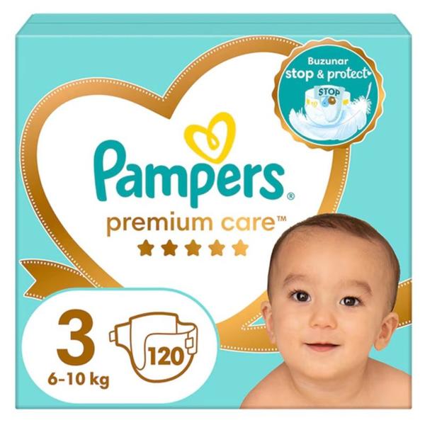 Scutece pentru Bebelusi - Pampers Premium Care Stop&Protect Mega Box, marimea 3 (6-11 kg), 120 buc