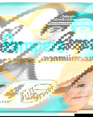 Scutece pentru Bebelusi - Pampers Premium Care Delicate Comfort Value Pack Minus, marimea 4 (9-14 kg), 34 buc