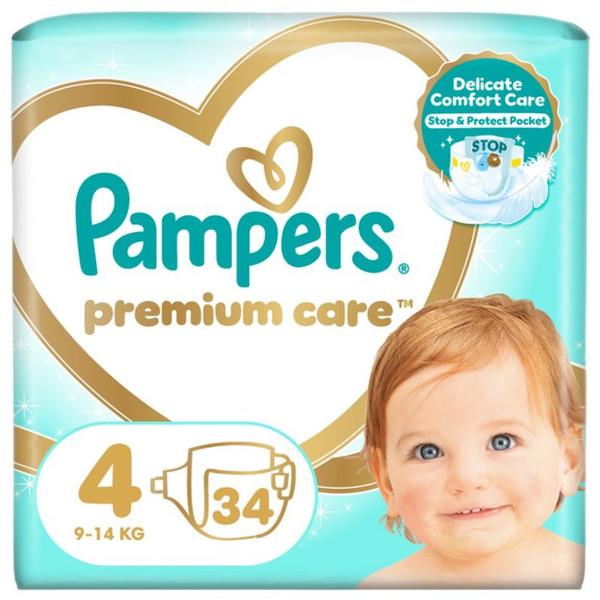 Scutece pentru Bebelusi - Pampers Premium Care Delicate Comfort Value Pack Minus, marimea 4 (9-14 kg), 34 buc